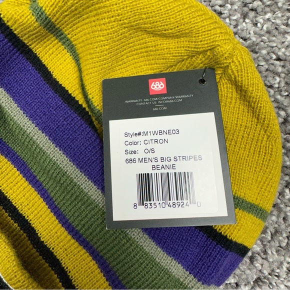 686 Big Stripes Beanie Unisex Outdoor Hat Citron One Size Fits All M1WBNE03 - Picture 4 of 6